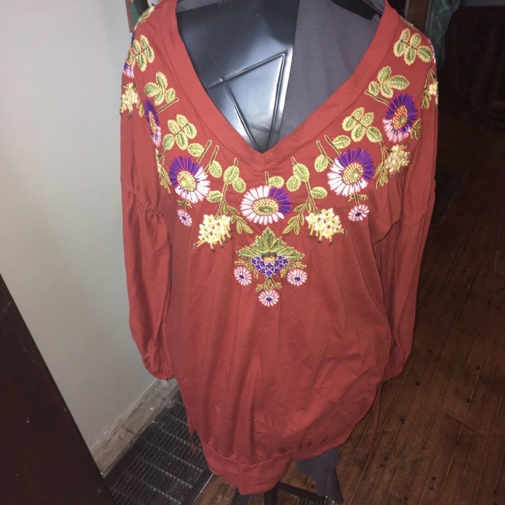 Johnny Was V-Neck Knit Embroidered Boho Tunic